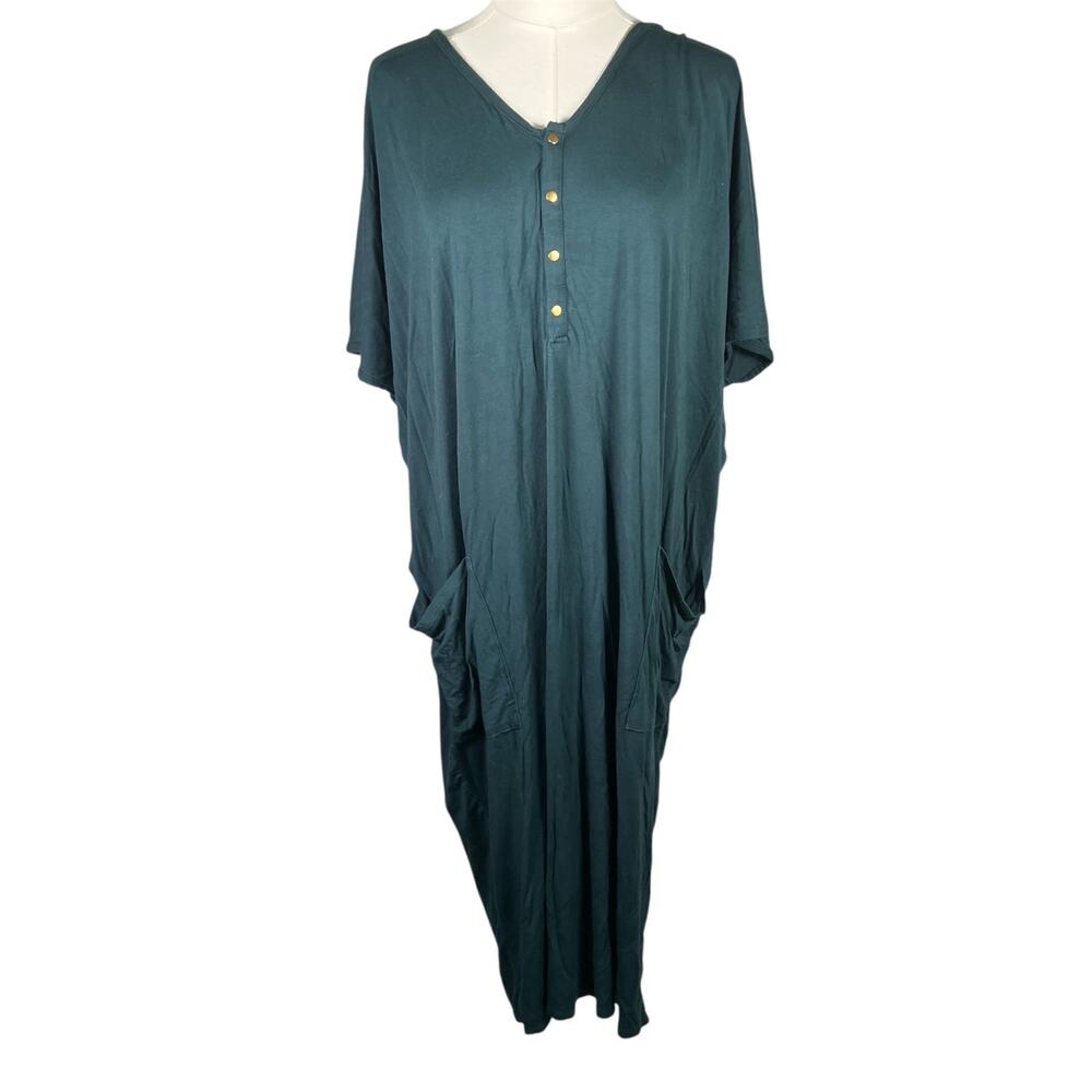 Dwell & Slumber Caftan Dress M/L Green Modal Maxi Lounge‎ Gown Pockets Sleep